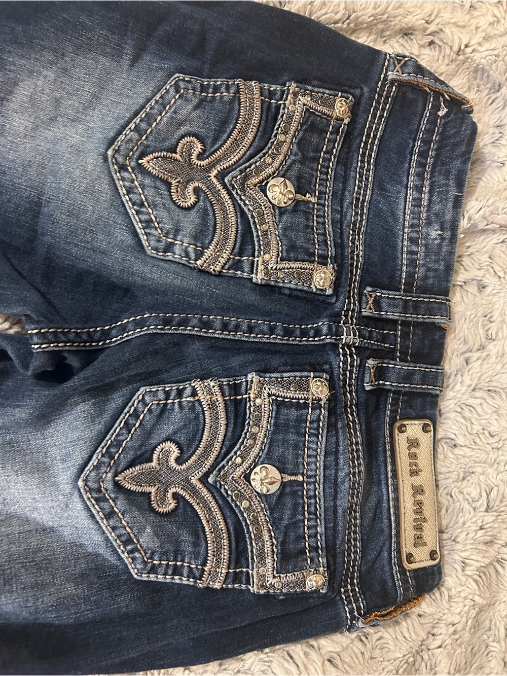 Rock Revival Women’s Dark Blue Embroidered Pocket Boot Cut Jeans